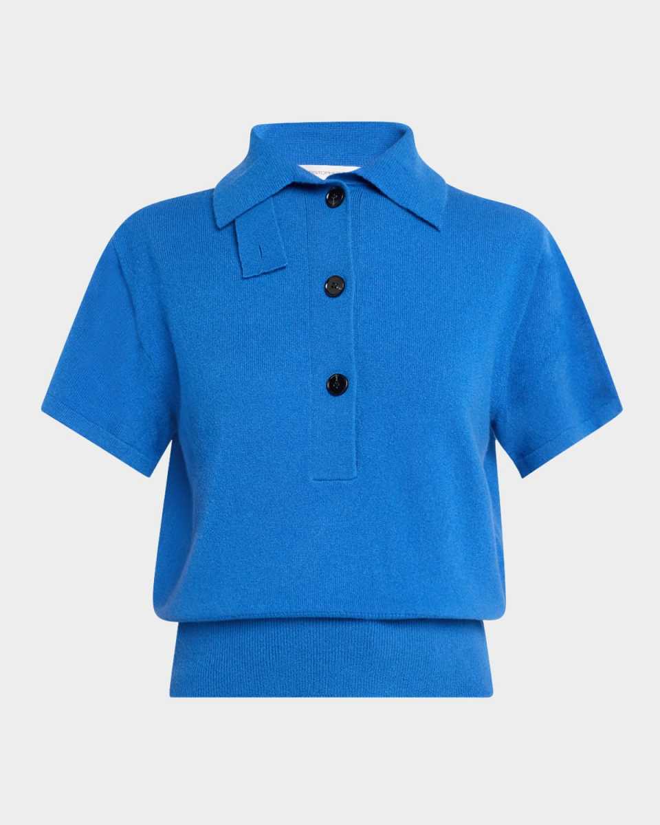Cashmere Knit Short-Sleeve Polo Sweater